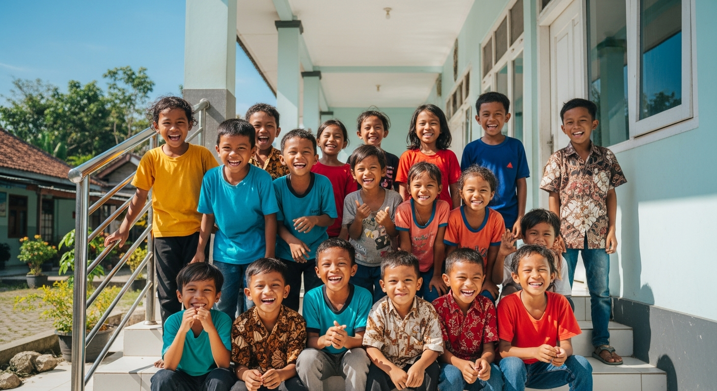 Anak-anak panti asuhan tersenyum bahagia